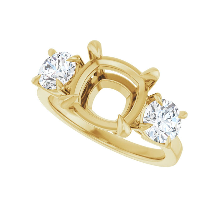 14K Yellow Gold 9x9 mm Cushion 1 CTW Lab-Grown Diamond Semi-Set Engagement Ring