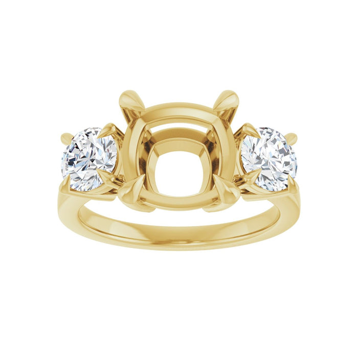 14K Yellow Gold 9x9 mm Cushion 1 CTW Lab-Grown Diamond Semi-Set Engagement Ring