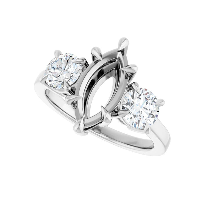14K White Gold 12x6 mm Marquise 1 CTW Lab-Grown Diamond Semi-Set Engagement Ring