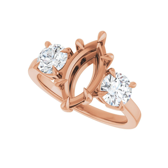 14K Rose Gold 12x6 mm Marquise 1 CTW Lab-Grown Diamond Semi-Set Engagement Ring