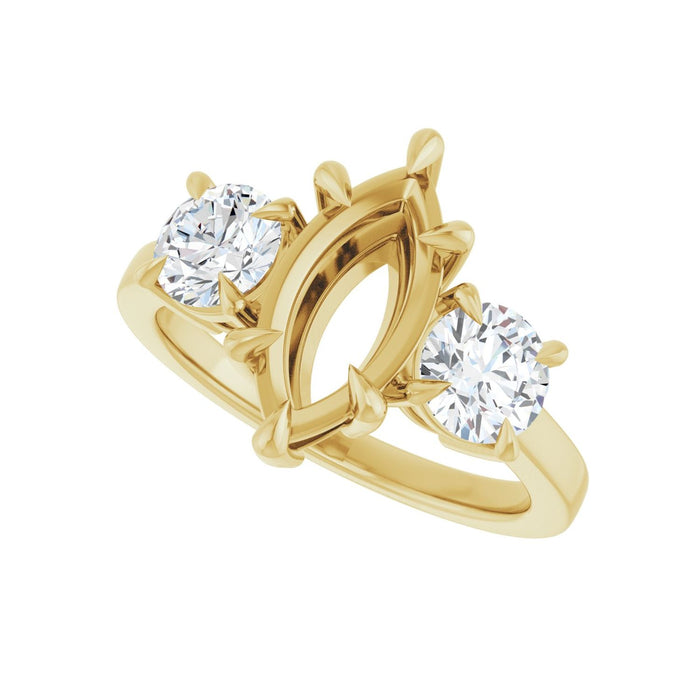 14K Yellow Gold 12x6 mm Marquise 1 CTW Lab-Grown Diamond Semi-Set Engagement Ring