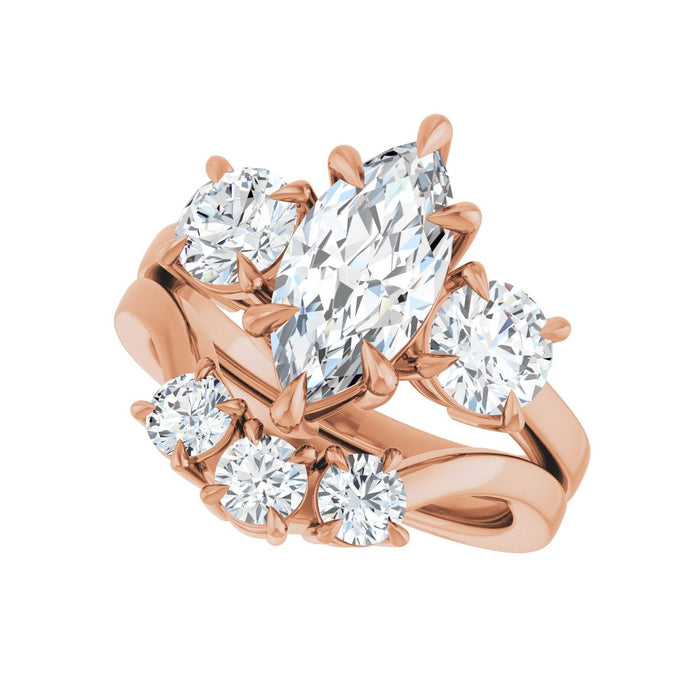 14K Rose Gold 12x6 mm Marquise 1 CTW Lab-Grown Diamond Semi-Set Engagement Ring