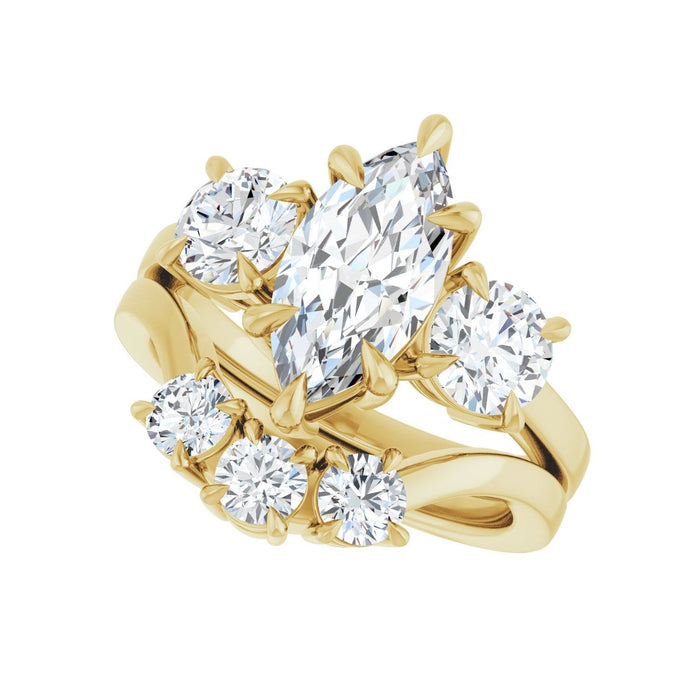 14K Yellow Gold 12x6 mm Marquise 1 CTW Lab-Grown Diamond Semi-Set Engagement Ring