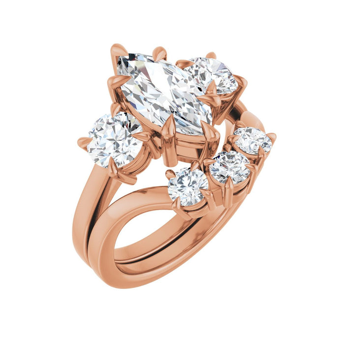 14K Rose Gold 12x6 mm Marquise 1 CTW Lab-Grown Diamond Semi-Set Engagement Ring