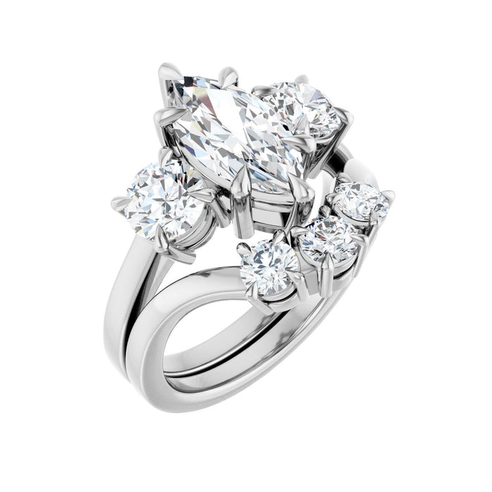 14K White Gold 12x6 mm Marquise 1 CTW Lab-Grown Diamond Semi-Set Engagement Ring