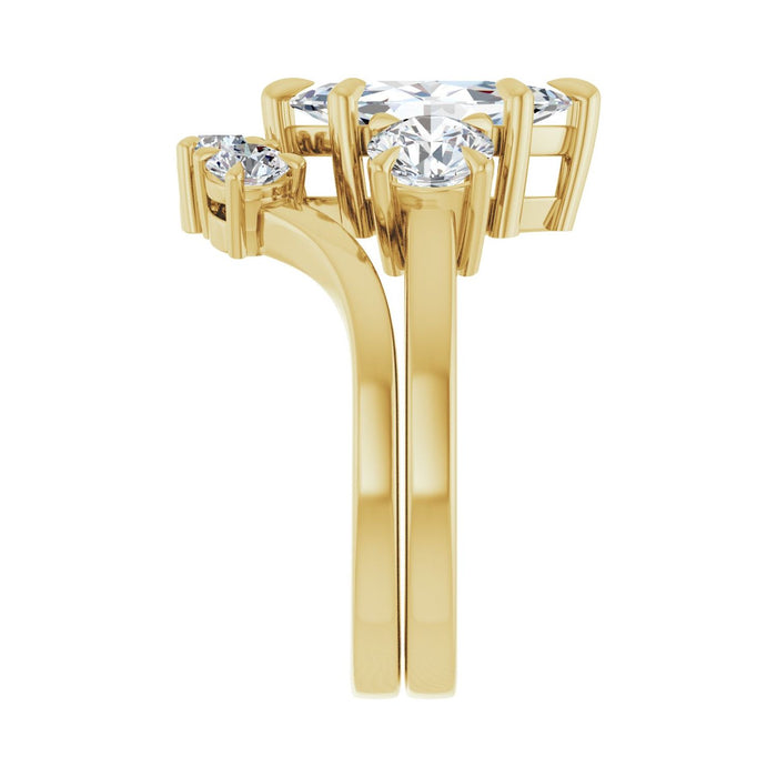 14K Yellow Gold 12x6 mm Marquise 1 CTW Lab-Grown Diamond Semi-Set Engagement Ring