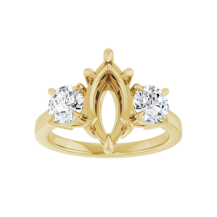 14K Yellow Gold 12x6 mm Marquise 1 CTW Lab-Grown Diamond Semi-Set Engagement Ring
