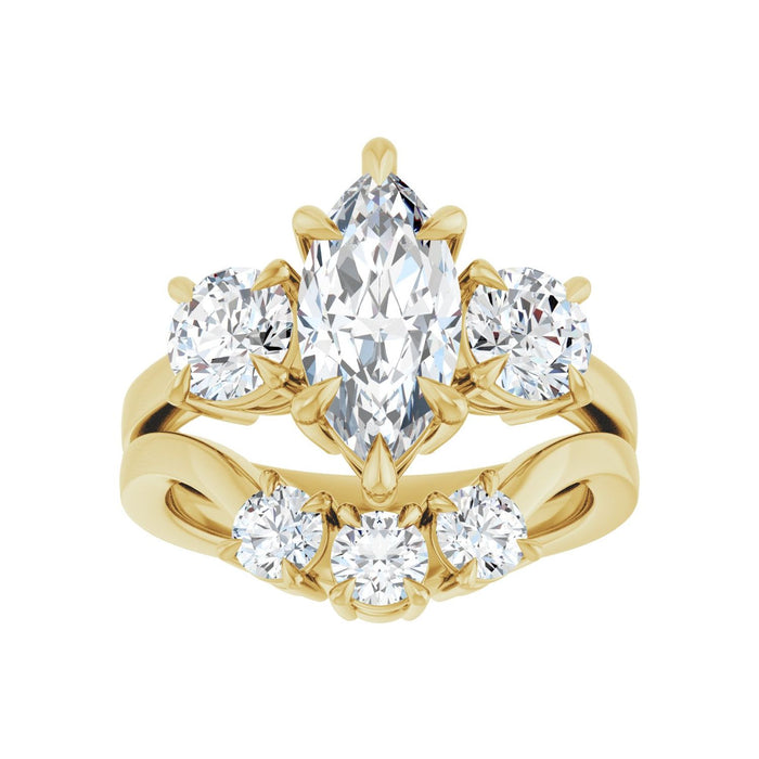 14K Yellow Gold 12x6 mm Marquise 1 CTW Lab-Grown Diamond Semi-Set Engagement Ring