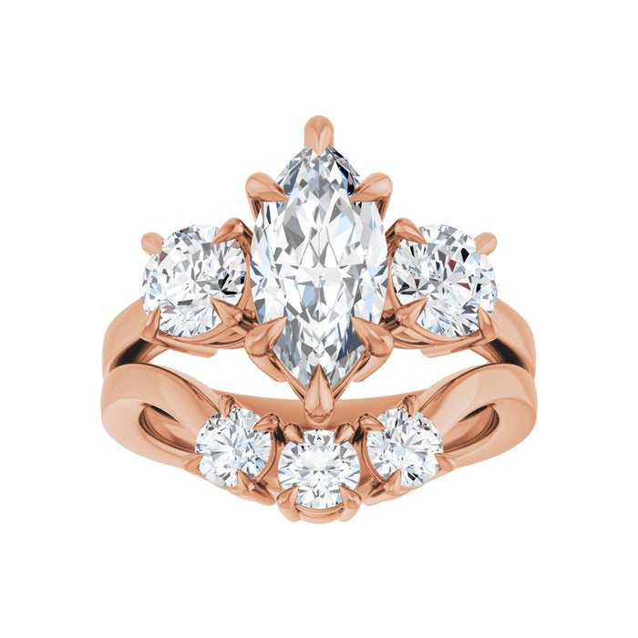 14K Rose Gold 12x6 mm Marquise 1 CTW Lab-Grown Diamond Semi-Set Engagement Ring