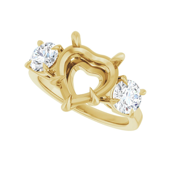 14K Yellow Gold 10x10 mm Heart 1 CTW Lab-Grown Diamond Semi-Set Engagement Ring