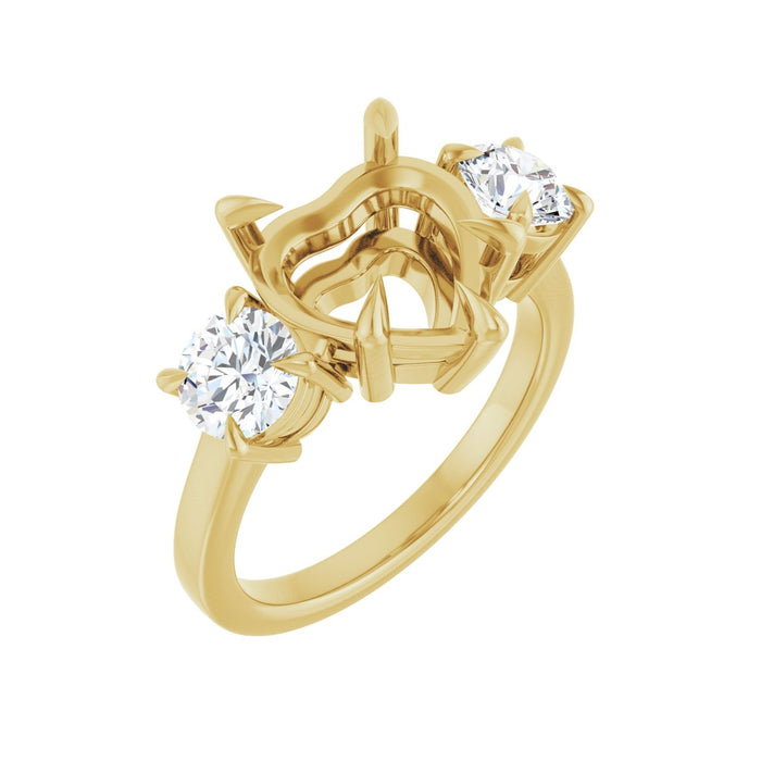 14K Yellow Gold 10x10 mm Heart 1 CTW Lab-Grown Diamond Semi-Set Engagement Ring
