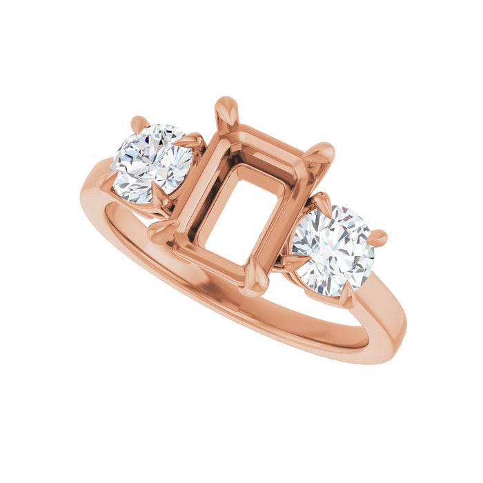 14K Rose Gold 8x6 mm Emerald 1 CTW Lab-Grown Diamond Semi-Set Engagement Ring