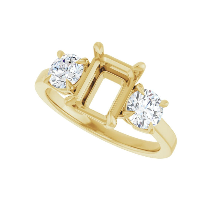 14K Yellow Gold 8x6 mm Emerald 1 CTW Lab-Grown Diamond Semi-Set Engagement Ring