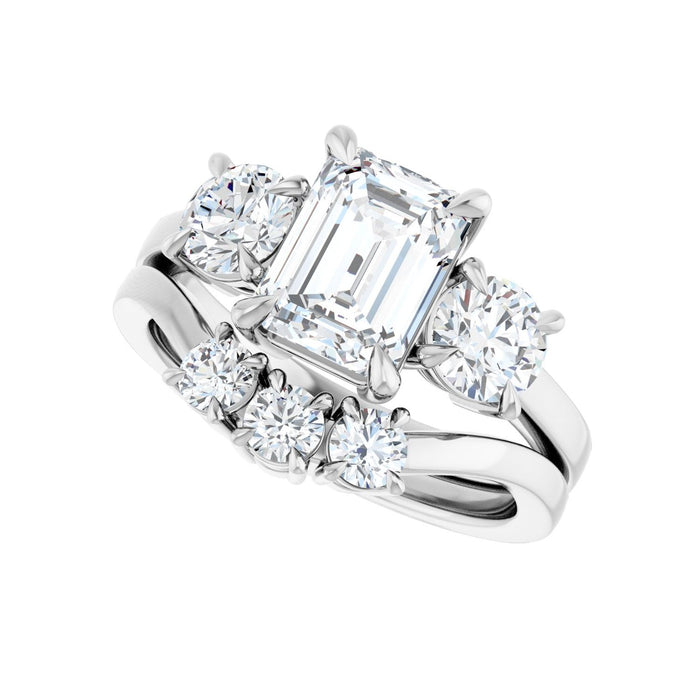 Platinum 8x6 mm Emerald 1 CTW Lab-Grown Diamond Semi-Set Engagement Ring