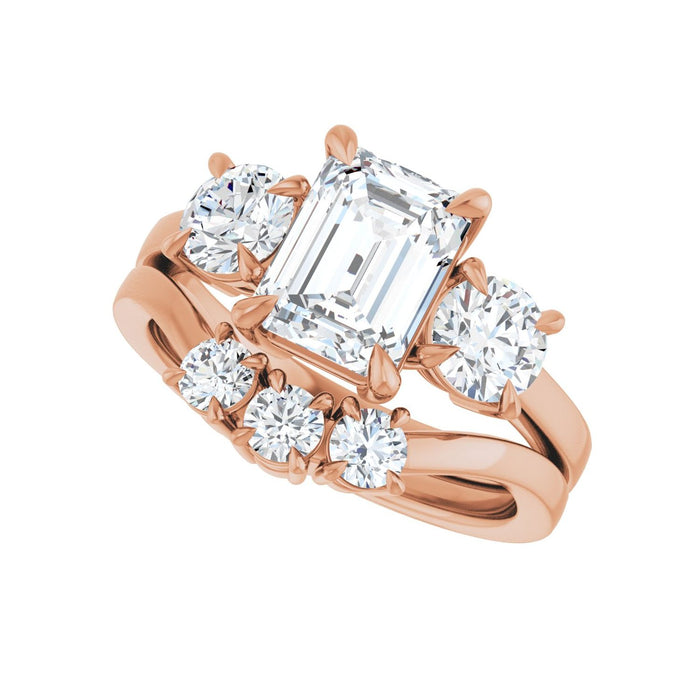 14K Rose Gold 8x6 mm Emerald 1 CTW Lab-Grown Diamond Semi-Set Engagement Ring
