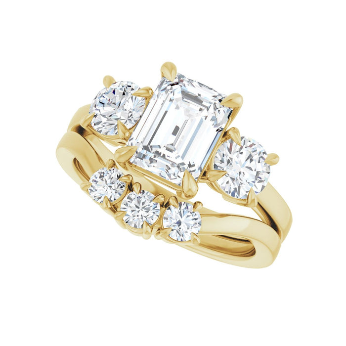 14K Yellow Gold 8x6 mm Emerald 1 CTW Lab-Grown Diamond Semi-Set Engagement Ring