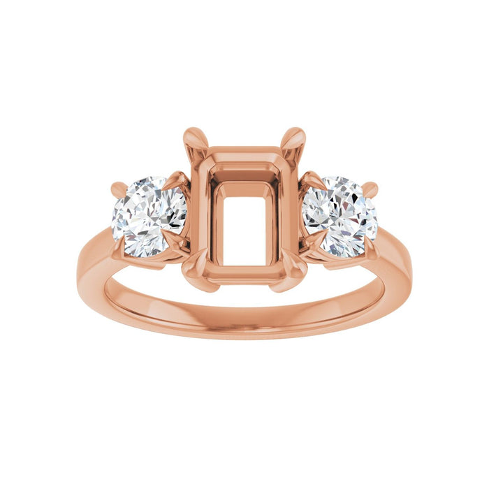 14K Rose Gold 8x6 mm Emerald 1 CTW Lab-Grown Diamond Semi-Set Engagement Ring