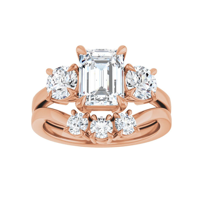 14K Rose Gold 8x6 mm Emerald 1 CTW Lab-Grown Diamond Semi-Set Engagement Ring
