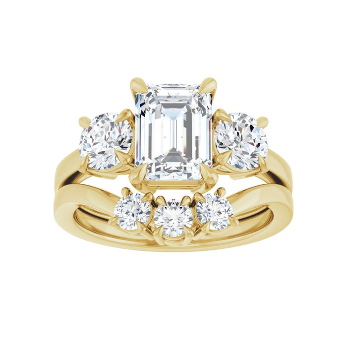 14K Yellow Gold 8x6 mm Emerald 1 CTW Lab-Grown Diamond Semi-Set Engagement Ring