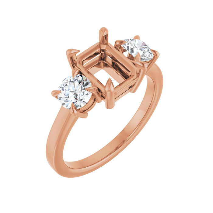 14K Rose Gold 8x6 mm Emerald 1 CTW Lab-Grown Diamond Semi-Set Engagement Ring