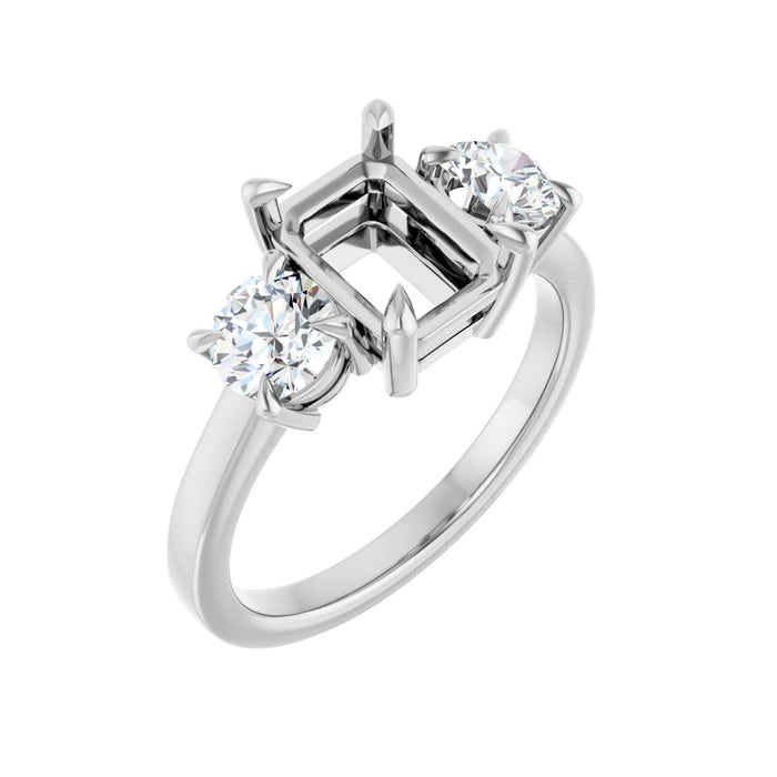 14K White Gold 8x6 mm Emerald 1 CTW Lab-Grown Diamond Semi-Set Engagement Ring