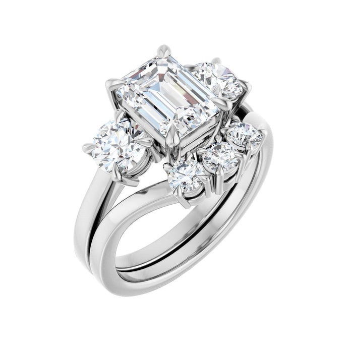 14K White Gold 8x6 mm Emerald 1 CTW Lab-Grown Diamond Semi-Set Engagement Ring