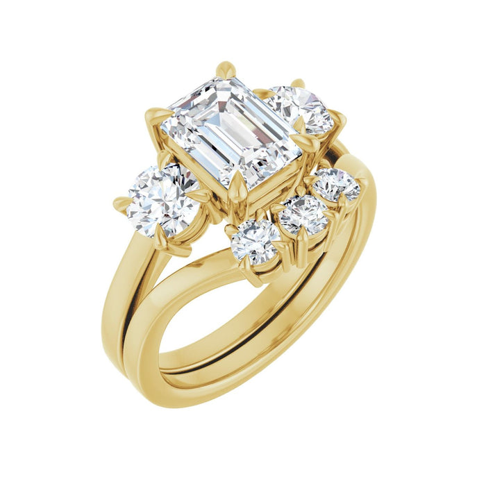 14K Yellow Gold 8x6 mm Emerald 1 CTW Lab-Grown Diamond Semi-Set Engagement Ring