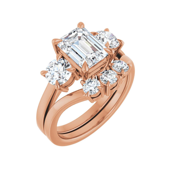 14K Rose Gold 8x6 mm Emerald 1 CTW Lab-Grown Diamond Semi-Set Engagement Ring