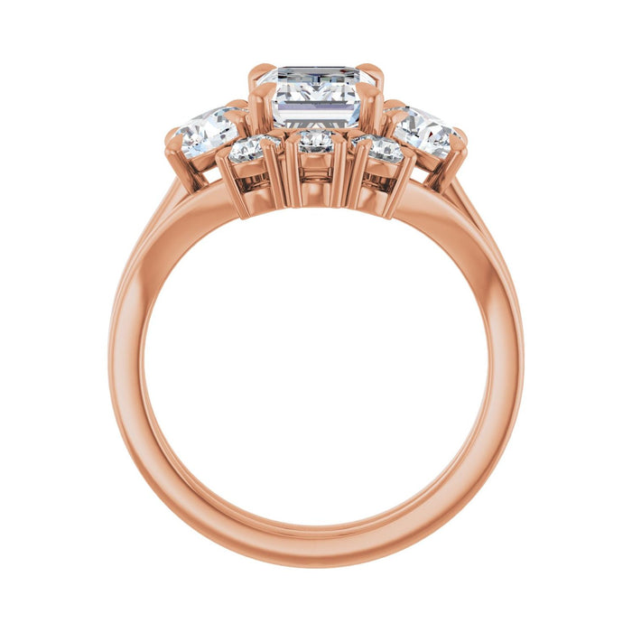 14K Rose Gold 8x6 mm Emerald 1 CTW Lab-Grown Diamond Semi-Set Engagement Ring