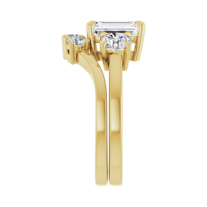 14K Yellow Gold 8x6 mm Emerald 1 CTW Lab-Grown Diamond Semi-Set Engagement Ring