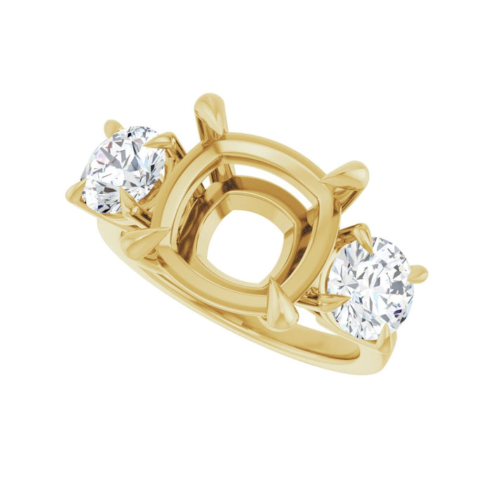 14K Yellow Gold 11x11 mm Cushion 1 1/2 CTW Lab-Grown Diamond Semi-Set Engagement Ring