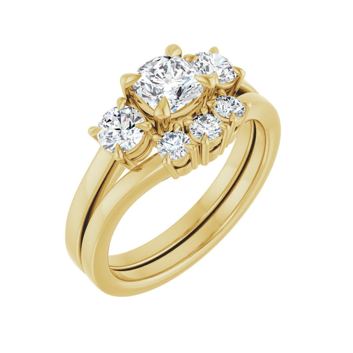 14K Yellow Gold 5x5 mm Cushion 3/8 CTW Lab-Grown Diamond Semi-Set Engagement Ring