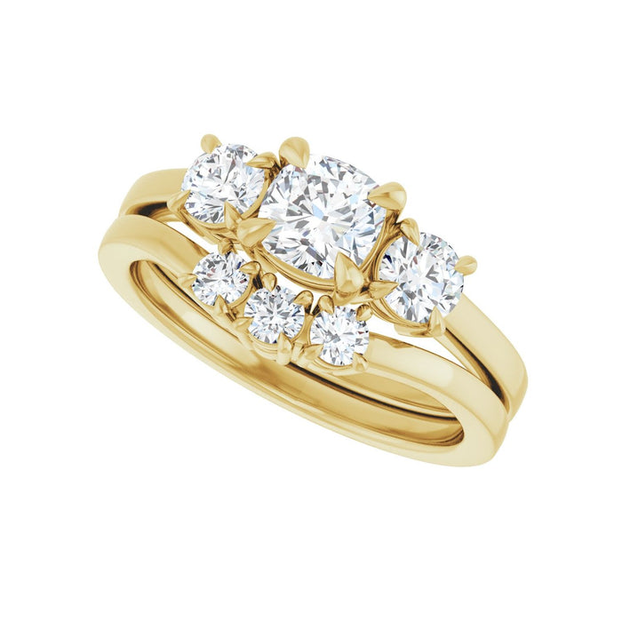 14K Yellow Gold 5x5 mm Cushion 3/8 CTW Lab-Grown Diamond Semi-Set Engagement Ring