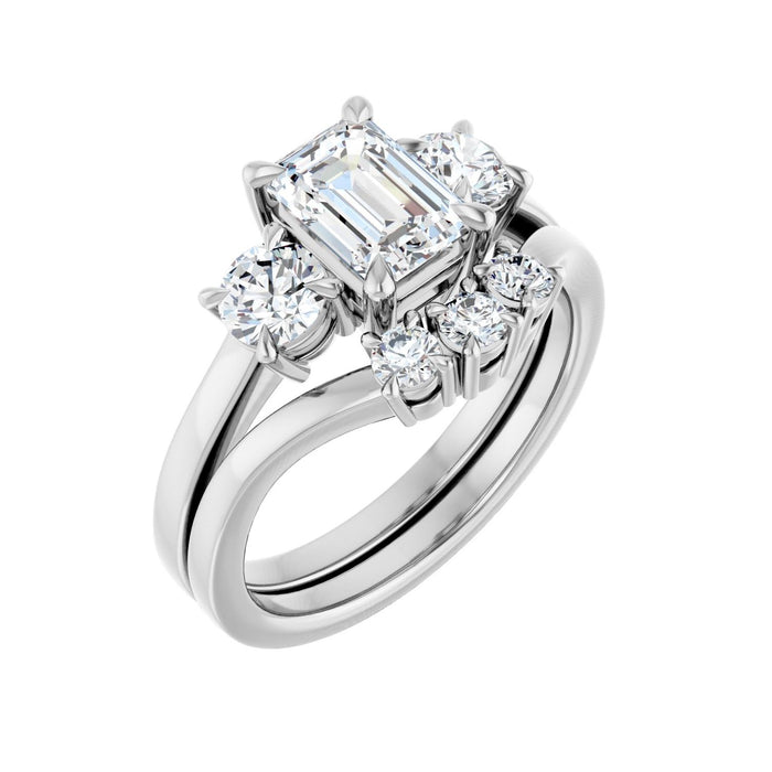 14K White Gold 7x5 mm Emerald 1/2 CTW Lab-Grown Diamond Semi-Set Engagement Ring