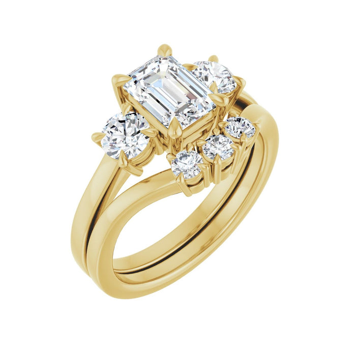14K Yellow Gold 7x5 mm Emerald 1/2 CTW Lab-Grown Diamond Semi-Set Engagement Ring
