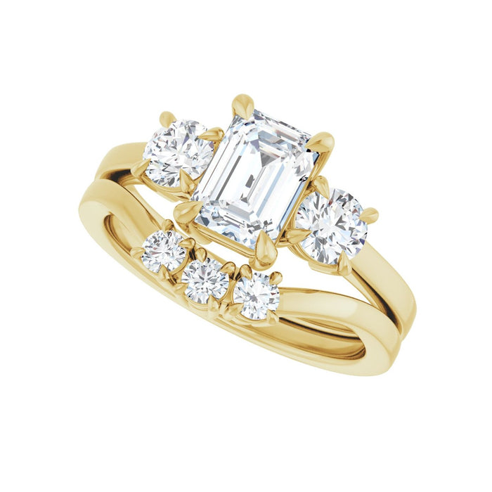 14K Yellow Gold 7x5 mm Emerald 1/2 CTW Lab-Grown Diamond Semi-Set Engagement Ring