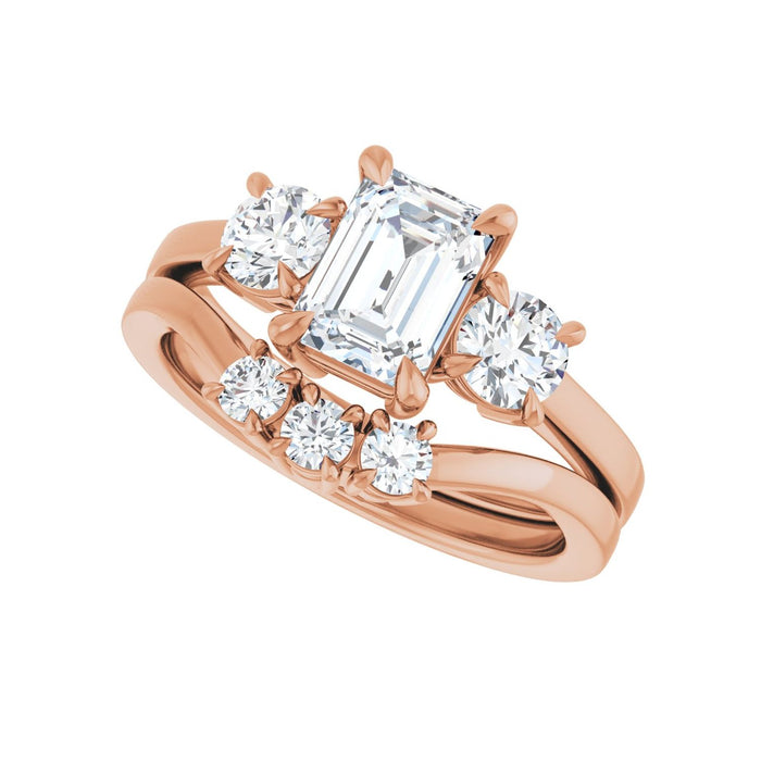 14K Rose Gold 7x5 mm Emerald 1/2 CTW Lab-Grown Diamond Semi-Set Engagement Ring