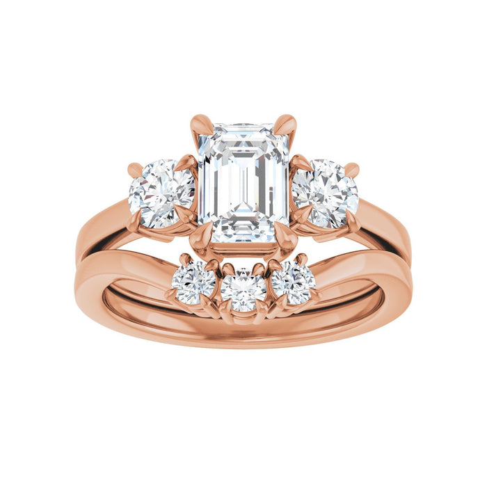 14K Rose Gold 7x5 mm Emerald 1/2 CTW Lab-Grown Diamond Semi-Set Engagement Ring