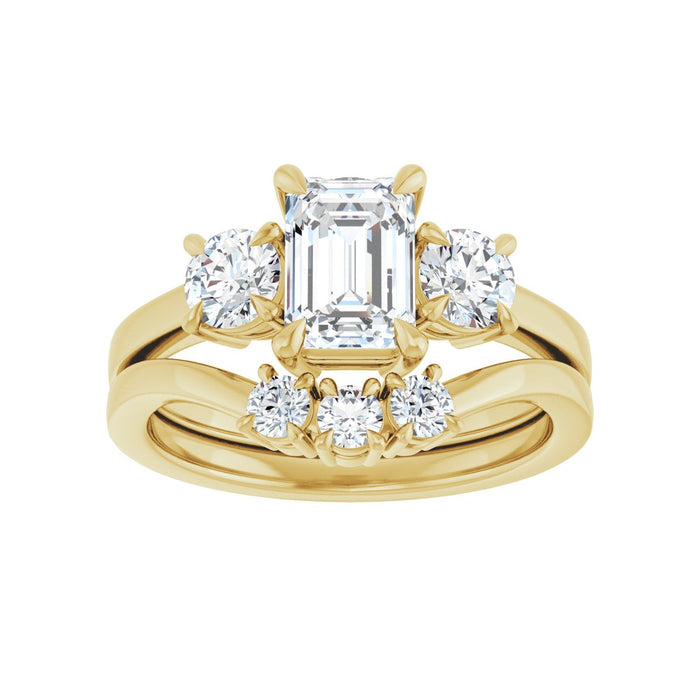14K Yellow Gold 7x5 mm Emerald 1/2 CTW Lab-Grown Diamond Semi-Set Engagement Ring