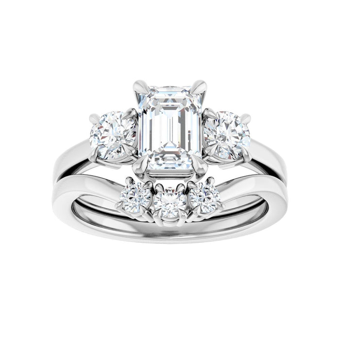 14K White Gold 7x5 mm Emerald 1/2 CTW Lab-Grown Diamond Semi-Set Engagement Ring