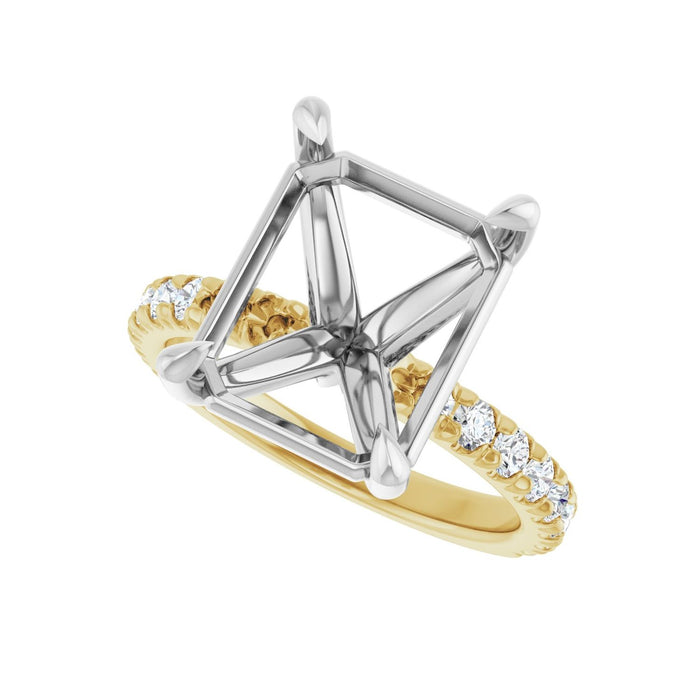14K Yellow/White Gold 12x10 mm Emerald 1/2 CTW Lab-Grown Diamond Semi-Set Engagement Ring