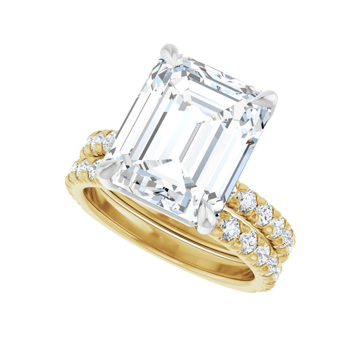 14K Yellow/White Gold 12x10 mm Emerald 1/2 CTW Lab-Grown Diamond Semi-Set Engagement Ring