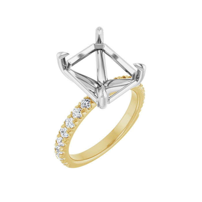 14K Yellow/White Gold 12x10 mm Emerald 1/2 CTW Lab-Grown Diamond Semi-Set Engagement Ring