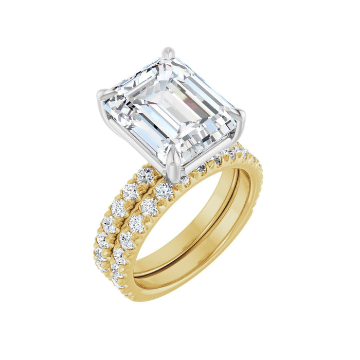 14K Yellow/White Gold 12x10 mm Emerald 1/2 CTW Lab-Grown Diamond Semi-Set Engagement Ring