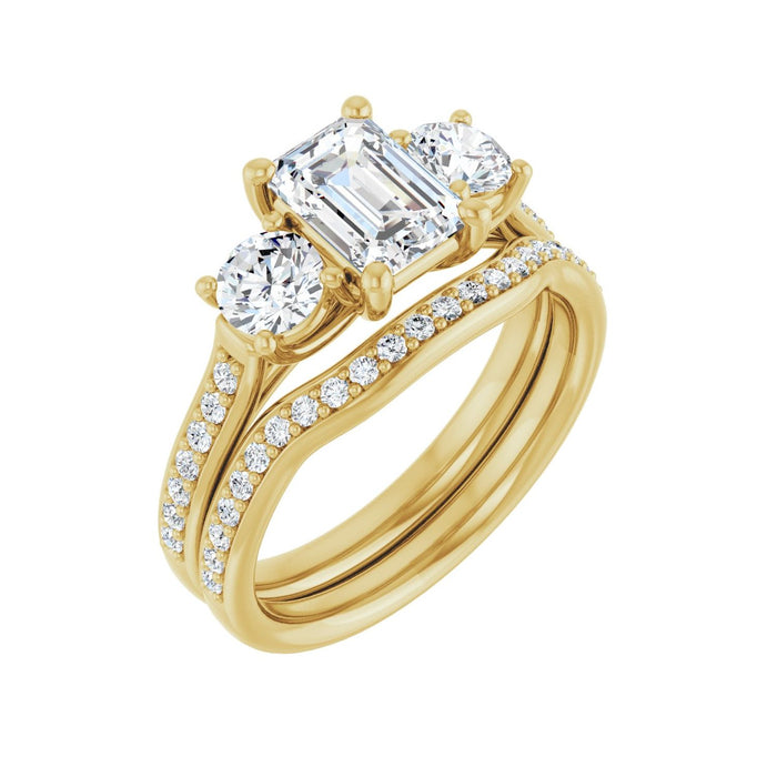14K Yellow Gold 7x5 mm Emerald 5/8 CTW Lab-Grown Diamond Semi-Set Engagement Ring