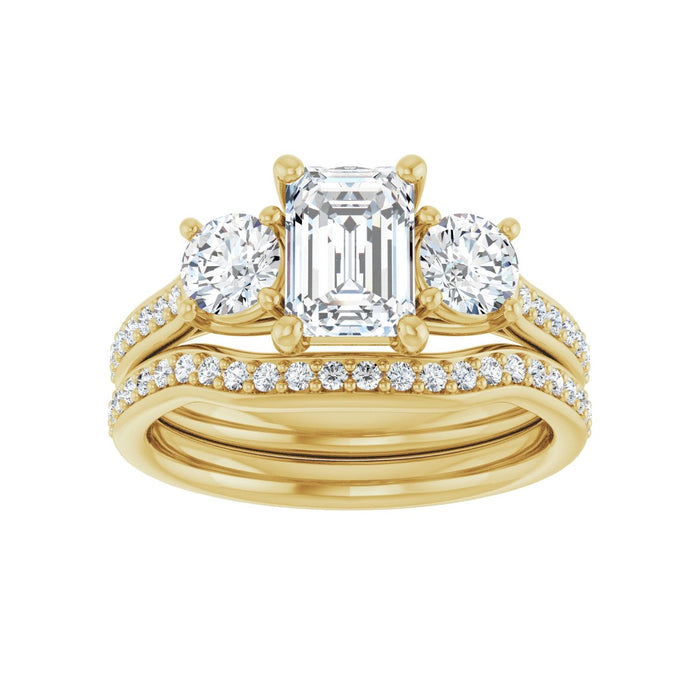 14K Yellow Gold 7x5 mm Emerald 5/8 CTW Lab-Grown Diamond Semi-Set Engagement Ring