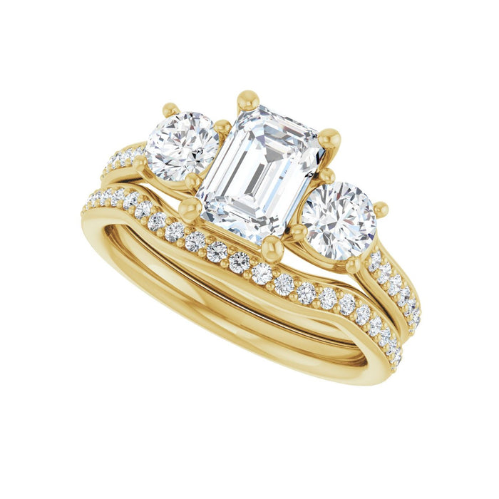 14K Yellow Gold 7x5 mm Emerald 5/8 CTW Lab-Grown Diamond Semi-Set Engagement Ring