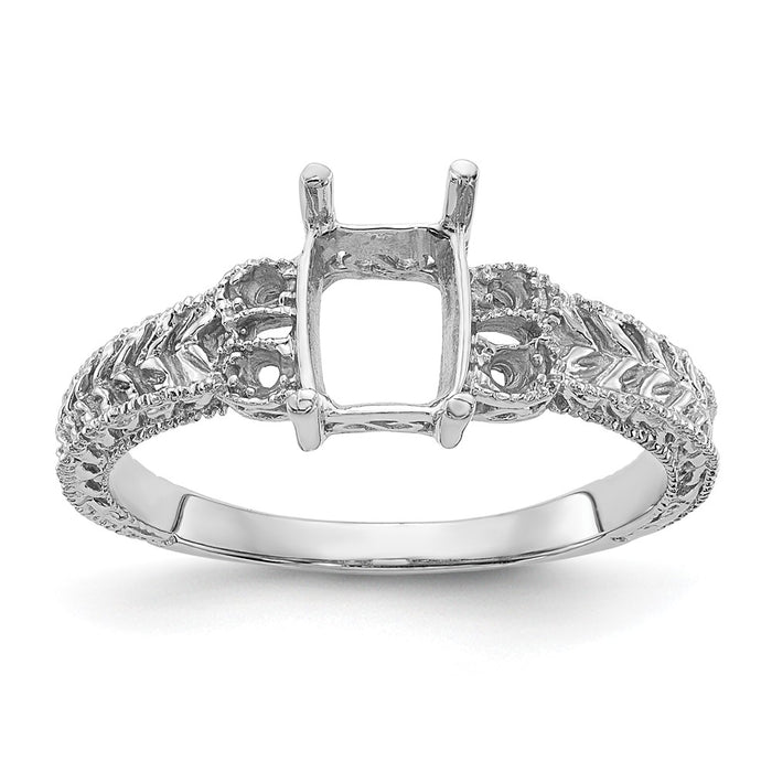 14k White Gold .04ct. Diamond/7x5 Emerald-cut Gemstone Ring Mounting (Y2266)