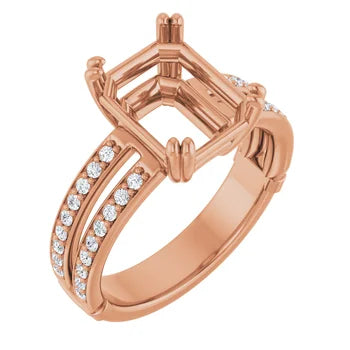 14k rose gold diamond mounting.