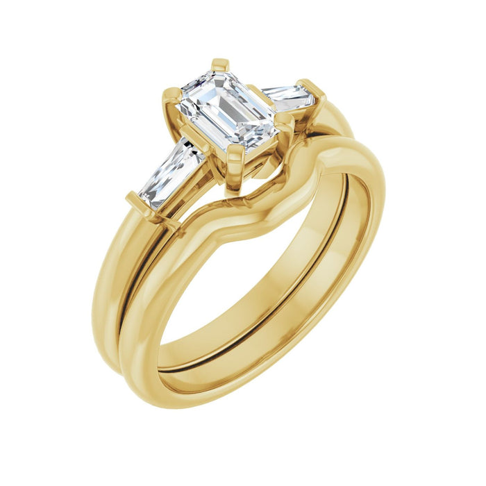 14K Yellow Gold 6x4 mm Emerald 1/5 CTW Lab-Grown Diamond Semi-Set Engagement Ring